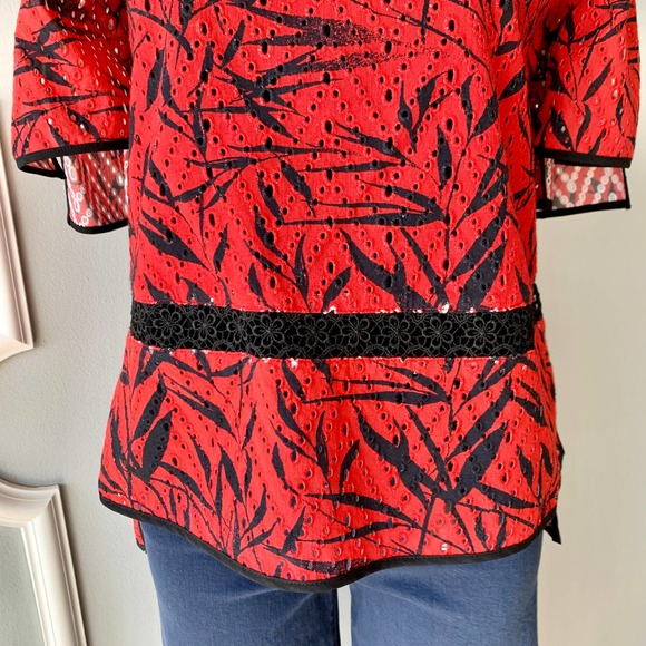 Prabal Gurung Off The Shoulder Printed Eyelet Blouse Size 6 - Picture 10 of 12